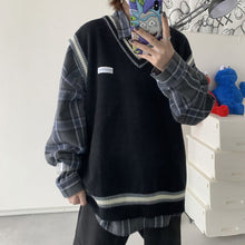 Load image into Gallery viewer, Sweater Vest Men V-neck Shrug Patchwork Knitted Couples Ins Plus Size 3XL Oversize Harajuku Vests Ins Chic Korean Style Leisure
