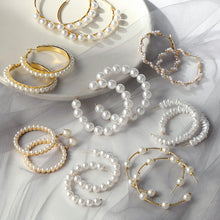 Load image into Gallery viewer, New Korean Simple Plain Gold Metal Beaded Pearl Hoop Earring Fashion Big Circle Hoops Statement Earrings for Women Party Jewelry