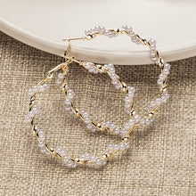 Load image into Gallery viewer, New Korean Simple Plain Gold Metal Beaded Pearl Hoop Earring Fashion Big Circle Hoops Statement Earrings for Women Party Jewelry