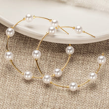 Load image into Gallery viewer, New Korean Simple Plain Gold Metal Beaded Pearl Hoop Earring Fashion Big Circle Hoops Statement Earrings for Women Party Jewelry