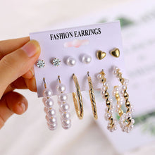 Load image into Gallery viewer, 2020 Vintage Pearl Twist Big Circle Earrings Set for Women Fashion Geometric Imitation Pearl Crystal Earrings Jewelry