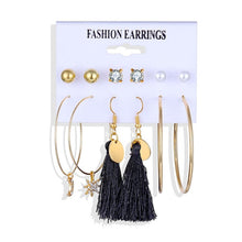 Load image into Gallery viewer, 2020 Vintage Pearl Twist Big Circle Earrings Set for Women Fashion Geometric Imitation Pearl Crystal Earrings Jewelry
