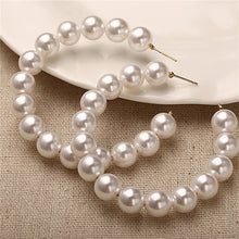 Load image into Gallery viewer, Simple Plain Gold Color Metal Pearl Hoop Earrings Fashion Big Circle Hoops Statement Earrings for Women Party Jewelry