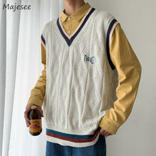 Load image into Gallery viewer, Sweater Vest Men Letter Printed BF V-neck 2XL Oversize Mens Vests Preppy Style Chic Daily Streetwear Leisure Retro Knitted New