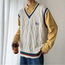 Load image into Gallery viewer, Sweater Vest Men Letter Printed BF V-neck 2XL Oversize Mens Vests Preppy Style Chic Daily Streetwear Leisure Retro Knitted New