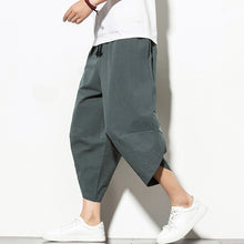 Load image into Gallery viewer, Summer Cotton Harem Pants Men Casual Hip Hop Trousers Drawstring Cross Bloomers Calf-Length Pants Joggers Streetwear
