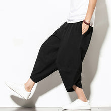 Load image into Gallery viewer, Summer Cotton Harem Pants Men Casual Hip Hop Trousers Drawstring Cross Bloomers Calf-Length Pants Joggers Streetwear