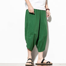 Load image into Gallery viewer, Summer Cotton Harem Pants Men Casual Hip Hop Trousers Drawstring Cross Bloomers Calf-Length Pants Joggers Streetwear