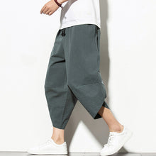 Load image into Gallery viewer, Summer Cotton Harem Pants Men Casual Hip Hop Trousers Drawstring Cross Bloomers Calf-Length Pants Joggers Streetwear
