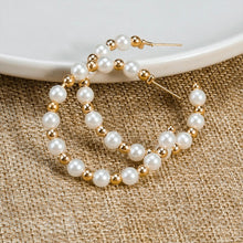 Load image into Gallery viewer, New Korean Simple Plain Gold Metal Beaded Pearl Hoop Earring Fashion Big Circle Hoops Statement Earrings for Women Party Jewelry