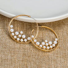 Load image into Gallery viewer, New Korean Simple Plain Gold Metal Beaded Pearl Hoop Earring Fashion Big Circle Hoops Statement Earrings for Women Party Jewelry