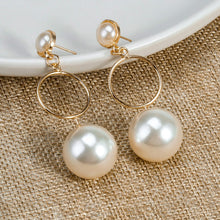 Load image into Gallery viewer, New Korean Simple Plain Gold Metal Beaded Pearl Hoop Earring Fashion Big Circle Hoops Statement Earrings for Women Party Jewelry