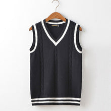 Load image into Gallery viewer, Sweater Vest Men Autumn Winter Plus Velvet V-neck Striped Big Size 5XL Oversize Mens Couples Preppy Style Students Vests Ulzzang