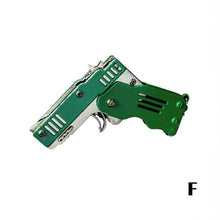 Load image into Gallery viewer, Pocket Rubber Banders mini metal folding 6 rounds keychain gun shape keychains toy April fools day
