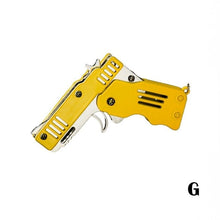 Load image into Gallery viewer, Pocket Rubber Banders mini metal folding 6 rounds keychain gun shape keychains toy April fools day
