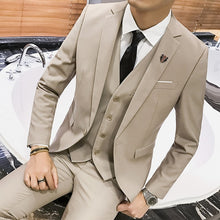 Load image into Gallery viewer, Men's 3 Piece Suit Blazer Slim Fit One Button Notch Lapel Dress Business Wedding Party Jacket Vest Pants &amp; Tie Set
