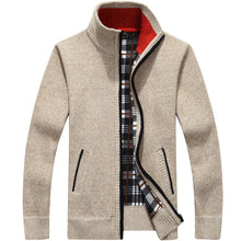 Load image into Gallery viewer, Winter Thick Men's Knitted Sweater Coat Off White Long Sleeve Cardigan Fleece Full Zip Male Causal Plus Size Clothing for Autumn

