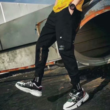 Load image into Gallery viewer, Men Cargo Pants Black Ribbons Block Multi-Pocket 2020 Harem Joggers Harajuku Sweatpant Hip Hop Casual Male Trousers
