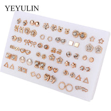 Load image into Gallery viewer, 36Pairs/18pairs Earrings Mixed Styles Rhinestone Sun Flower Geometric Animal Plastic Stud Earrings Set For Women Girls Jewelry

