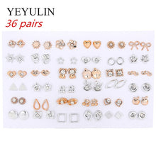 Load image into Gallery viewer, 36Pairs/18pairs Earrings Mixed Styles Rhinestone Sun Flower Geometric Animal Plastic Stud Earrings Set For Women Girls Jewelry
