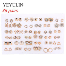 Load image into Gallery viewer, 36Pairs/18pairs Earrings Mixed Styles Rhinestone Sun Flower Geometric Animal Plastic Stud Earrings Set For Women Girls Jewelry
