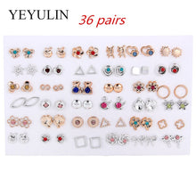 Load image into Gallery viewer, 36Pairs/18pairs Earrings Mixed Styles Rhinestone Sun Flower Geometric Animal Plastic Stud Earrings Set For Women Girls Jewelry
