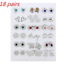 Load image into Gallery viewer, 36Pairs/18pairs Earrings Mixed Styles Rhinestone Sun Flower Geometric Animal Plastic Stud Earrings Set For Women Girls Jewelry
