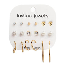 Load image into Gallery viewer, FNIO Women's Earrings Set Pearl Earrings For Women Bohemian Fashion Jewelry 2020 Geometric Crystal Heart Stud Earrings
