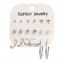 Load image into Gallery viewer, FNIO Women's Earrings Set Pearl Earrings For Women Bohemian Fashion Jewelry 2020 Geometric Crystal Heart Stud Earrings
