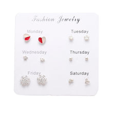 Load image into Gallery viewer, FNIO Women's Earrings Set Pearl Earrings For Women Bohemian Fashion Jewelry 2020 Geometric Crystal Heart Stud Earrings
