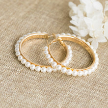 Load image into Gallery viewer, New Korean Simple Plain Gold Metal Beaded Pearl Hoop Earring Fashion Big Circle Hoops Statement Earrings for Women Party Jewelry
