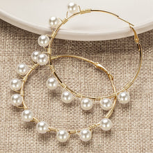 Load image into Gallery viewer, New Korean Simple Plain Gold Metal Beaded Pearl Hoop Earring Fashion Big Circle Hoops Statement Earrings for Women Party Jewelry
