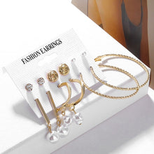 Load image into Gallery viewer, 2020 Vintage Pearl Twist Big Circle Earrings Set for Women Fashion Geometric Imitation Pearl Crystal Earrings Jewelry
