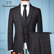 Load image into Gallery viewer, 2019 Three-piece Male Formal Business Plaids Suit for Men's Fashion Boutique Plaid Wedding Dress Suit ( Jacket + Vest + Pants )
