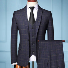 Load image into Gallery viewer, 2019 Three-piece Male Formal Business Plaids Suit for Men's Fashion Boutique Plaid Wedding Dress Suit ( Jacket + Vest + Pants )
