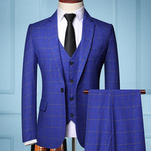 Load image into Gallery viewer, 2019 Three-piece Male Formal Business Plaids Suit for Men's Fashion Boutique Plaid Wedding Dress Suit ( Jacket + Vest + Pants )
