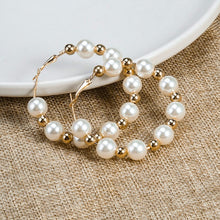 Load image into Gallery viewer, New Korean Simple Plain Gold Metal Beaded Pearl Hoop Earring Fashion Big Circle Hoops Statement Earrings for Women Party Jewelry
