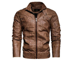 Load image into Gallery viewer, Leather jacket male-cafe racer senior Leather distressed motorcycle jacket
