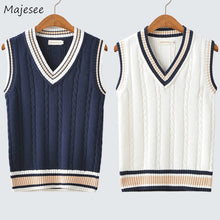 Load image into Gallery viewer, Sweater Vest Men Autumn Winter Plus Velvet V-neck Striped Big Size 5XL Oversize Mens Couples Preppy Style Students Vests Ulzzang
