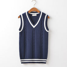 Load image into Gallery viewer, Sweater Vest Men Autumn Winter Plus Velvet V-neck Striped Big Size 5XL Oversize Mens Couples Preppy Style Students Vests Ulzzang
